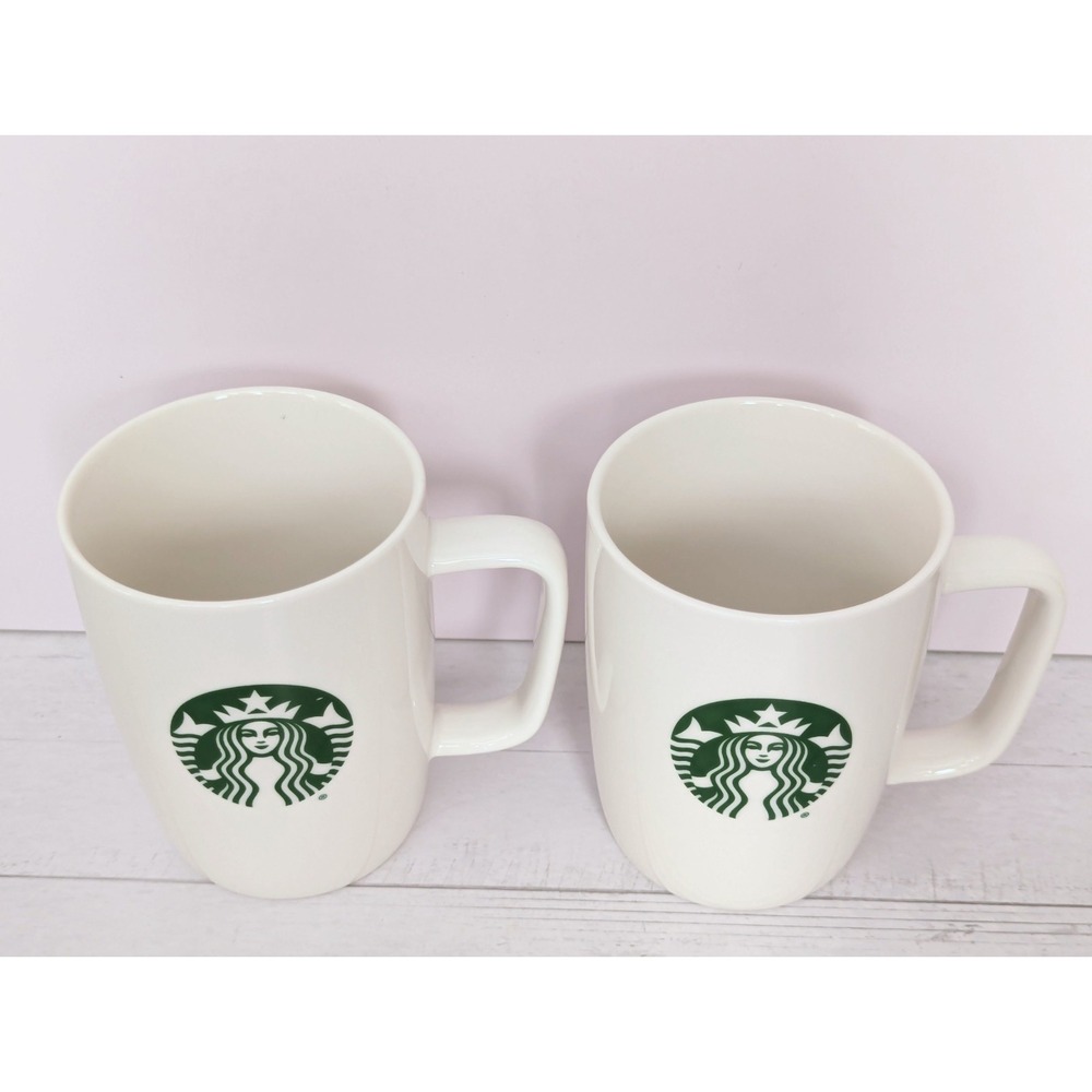 Starbucks 2017 Mermaid Logo White Ceramic Coffee Mug Cup 10.8oz Set of 2 EUC - Picture 2 of 8